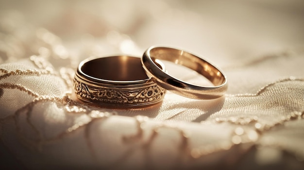 Два золотых кольца на белой ткани