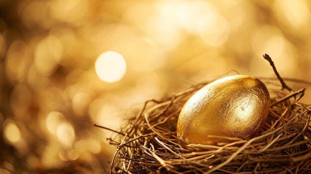 Two Golden Eggs Nestled in a Tabletop Nest