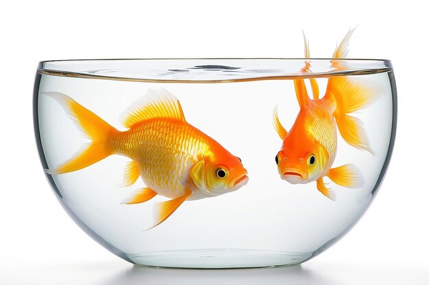Photo two golden fish in a bowl against white background