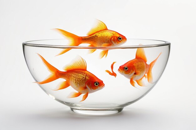 Photo two golden fish in a bowl against white background