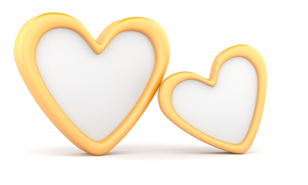 Two golden hearts isolated o white background