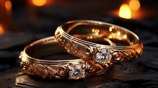 Two golden wedding rings Closeup