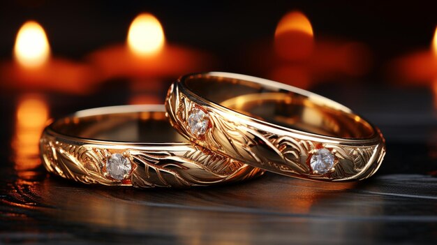 Two golden wedding rings Closeup