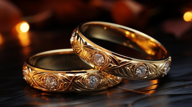 Two golden wedding rings Closeup