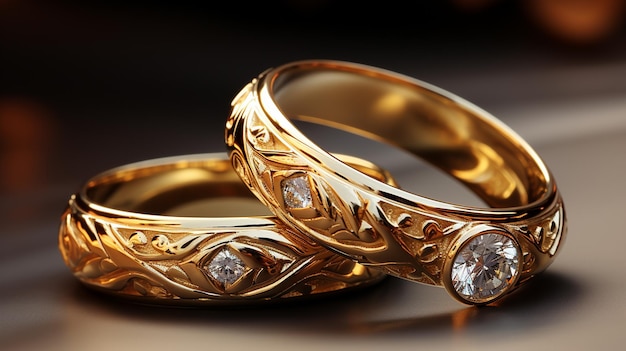 Two golden wedding rings Closeup