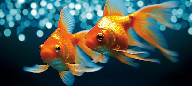 two goldfish in blue water