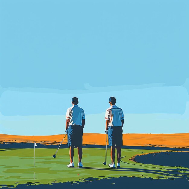 Two golfers looking out at the golf course