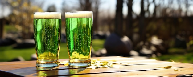 Two Green Beers on a Table