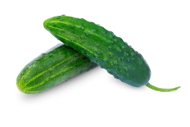 Two green cucumbers on a white background