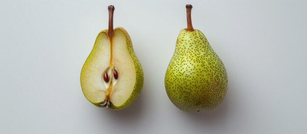 Photo two green pears sitting together