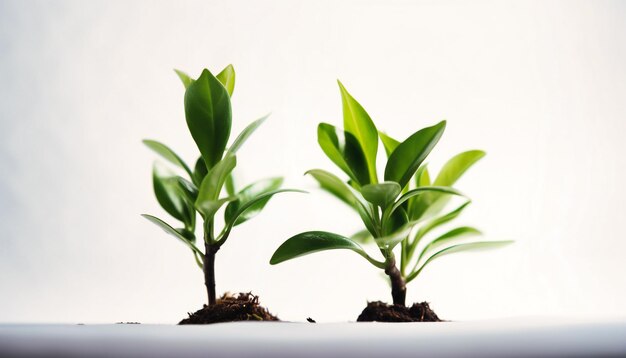 two green plants are standing next to each other