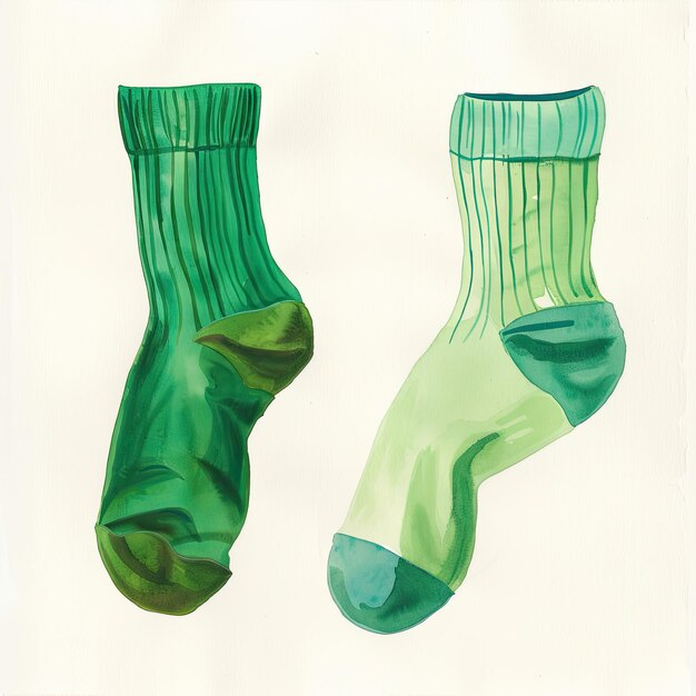 Photo two green socks with a green and blue design on them