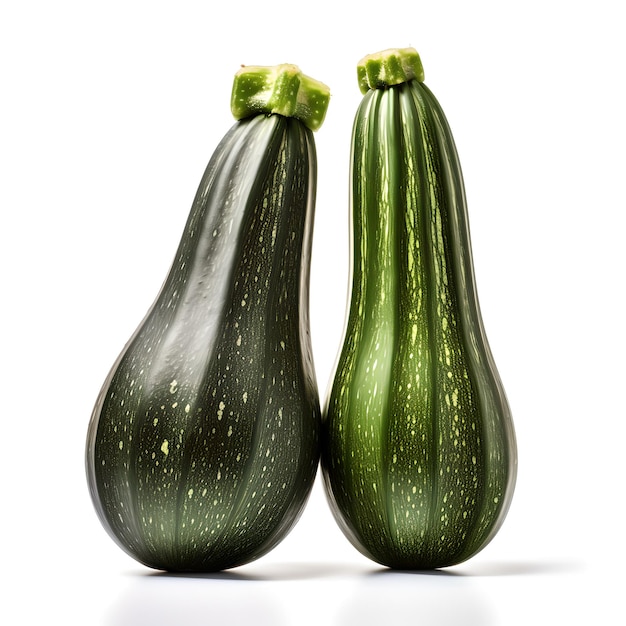 Two green zucchinis with white background