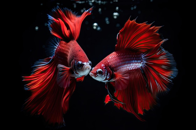 Two halfmoon betta fish fighting