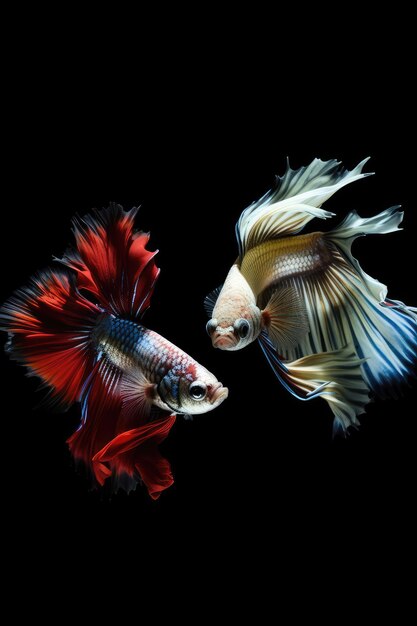 Two halfmoon betta fish fighting