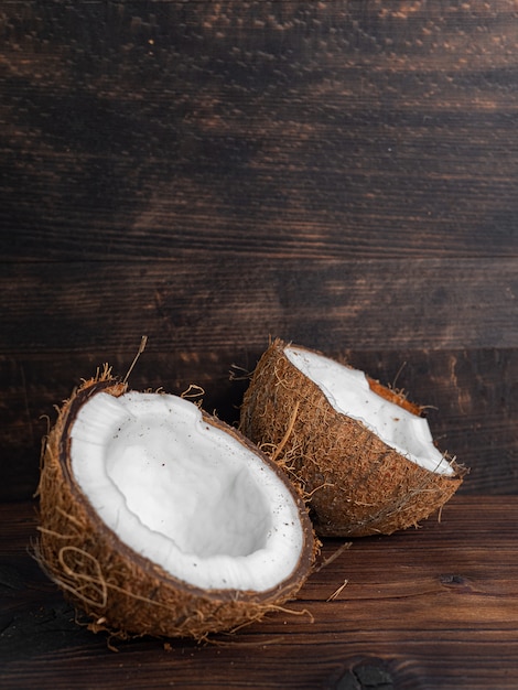 Two halves of fresh coconut