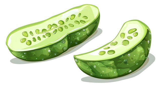 Two halves of a fresh green cucumber Isolated on a white background Vector illustration