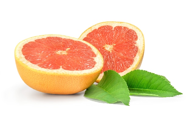 Two halves of grapefruit isolated on white