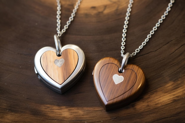 Two halves of a locket on a wooden table