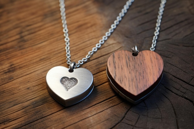 Two halves of a locket on a wooden table