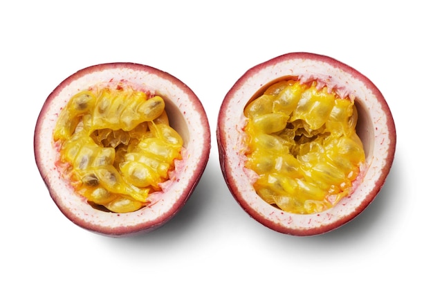 Two halves of passion fruit isolated