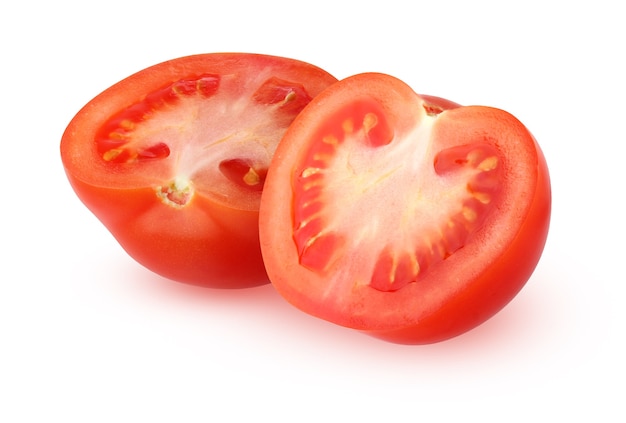 Two halves of red tomato isolated