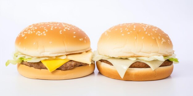 Two hamburgers are next to each other.