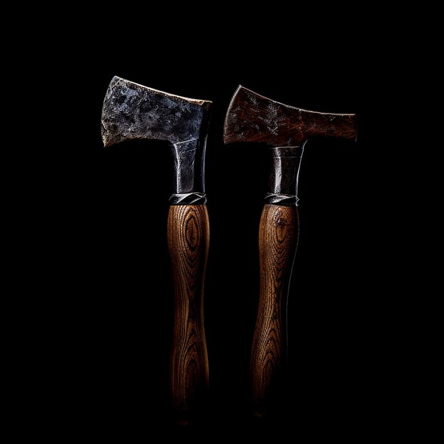 Photo two hammers with black background isolated