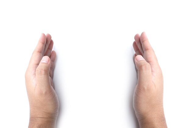 Two hand holding or offering something isolated over white background