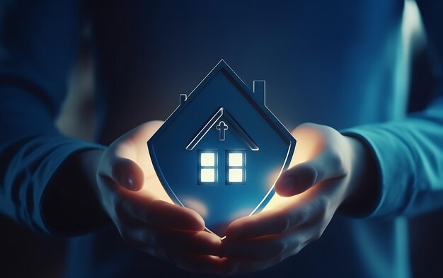 two hand holding simple shield protect and validate real estate concept