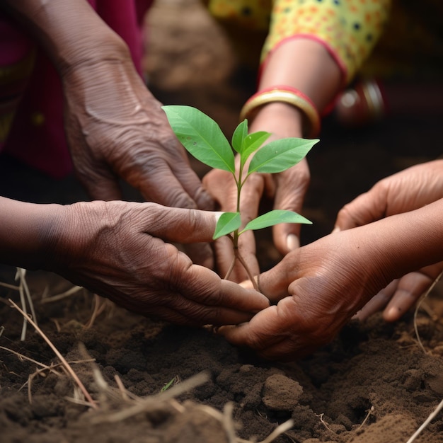 Two hands to help plant trees and seedlings with love and faith