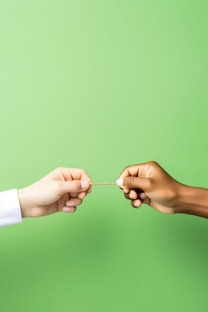 Photo two hands hold a rope with a green background