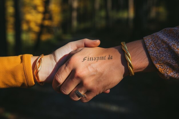 Two hands holding each other pinky promise friendship bracelets and infinity sign international