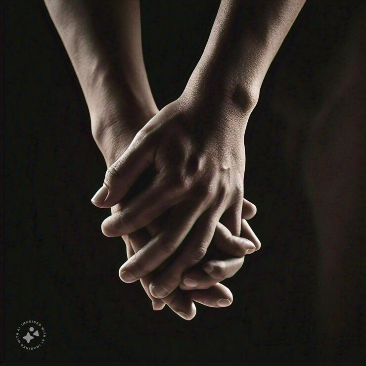 Photo two hands holding each other with the words quot the word quot on the bottom