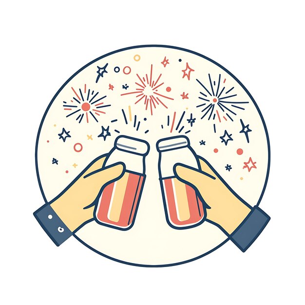 Photo two hands holding glasses of beer with fireworks in the background