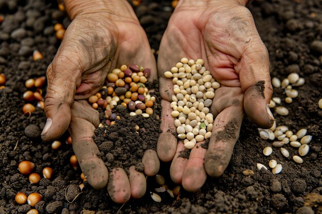 Two Hands Holding a Handful of Seeds