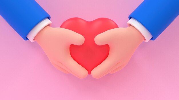 Two hands holding a heart Healthcare or love concept 3d render illustration