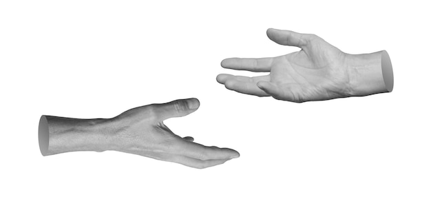 two hands reaching out stretching holding isolated on white background