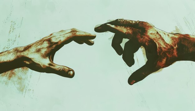 Two hands touching each other in a colorful background