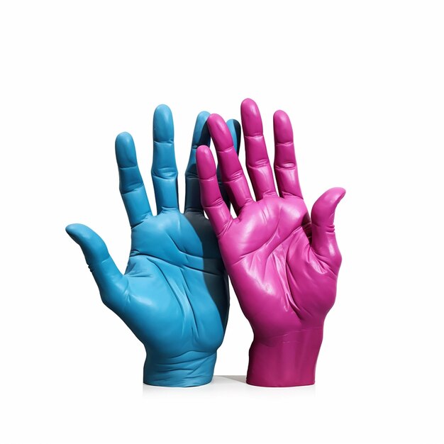 Two hands with pink and blue colors and one blue and one pink