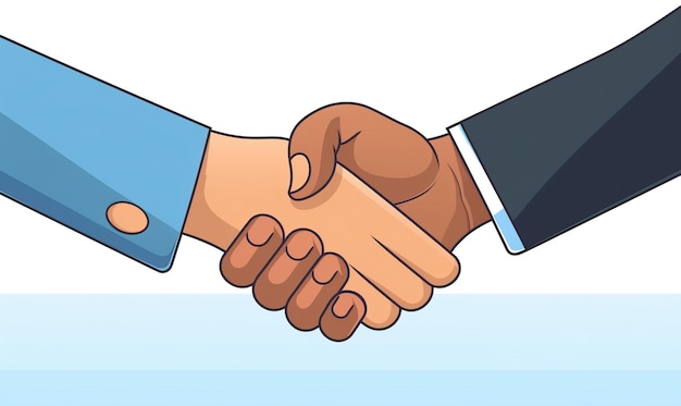 two handshake in front of a cartoon image of a man shaking hands