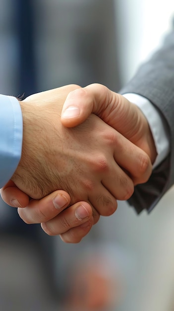 Photo two handshake between two men one wearing a blue shirt