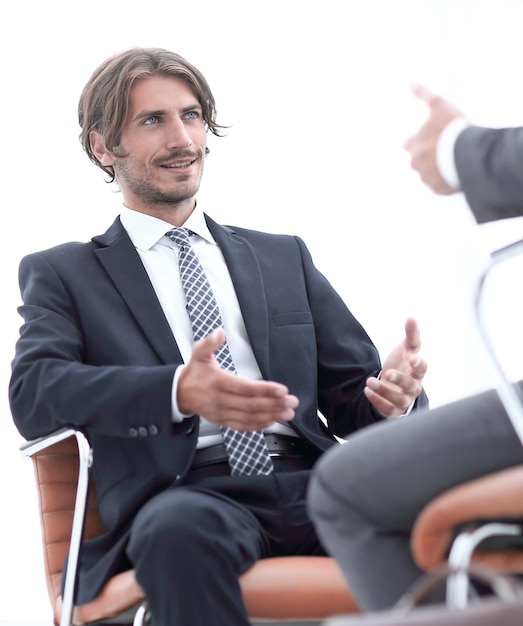 Two handsome businessmen in office