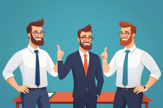 Two happy businessman Project discussion Cartoon style Teamwork Business people Flat illustration