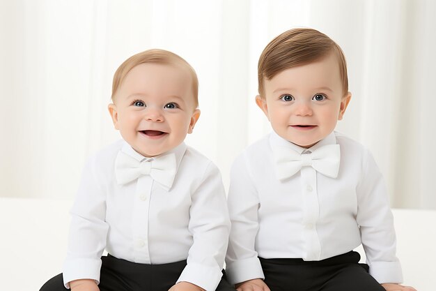 Photo two happy cute kids on white background emotions and happy childhood