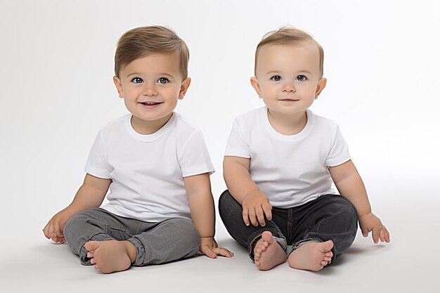 Photo two happy cute kids on white background emotions and happy childhood