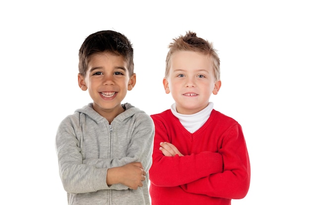 Two happy friends looking at camera