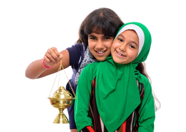 Two Happy Girls Celebrating Ramadan 