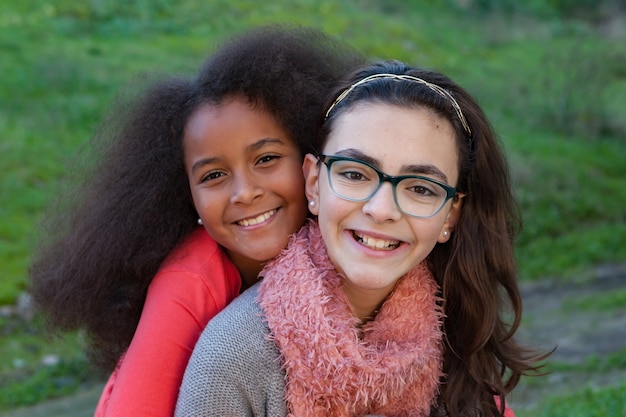 Two happy girls friends 