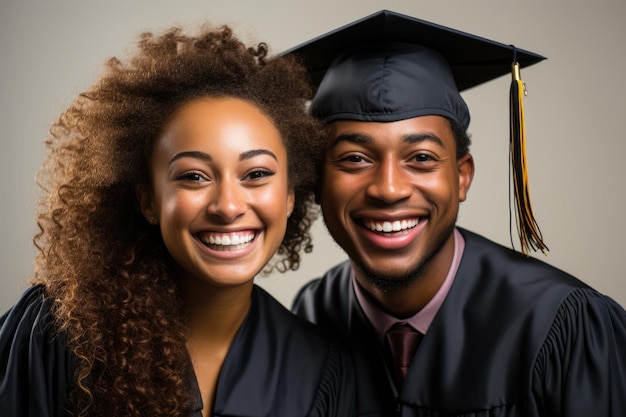 Photo two happy smiling university graduates